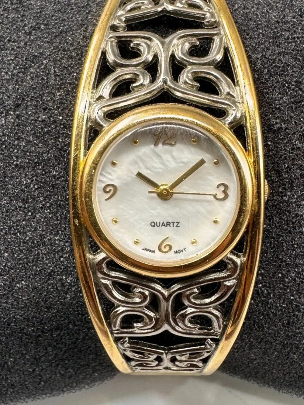 Avon Butterfly Watch Women Silver Gold Two Tone Mother of Pearl Dial Works